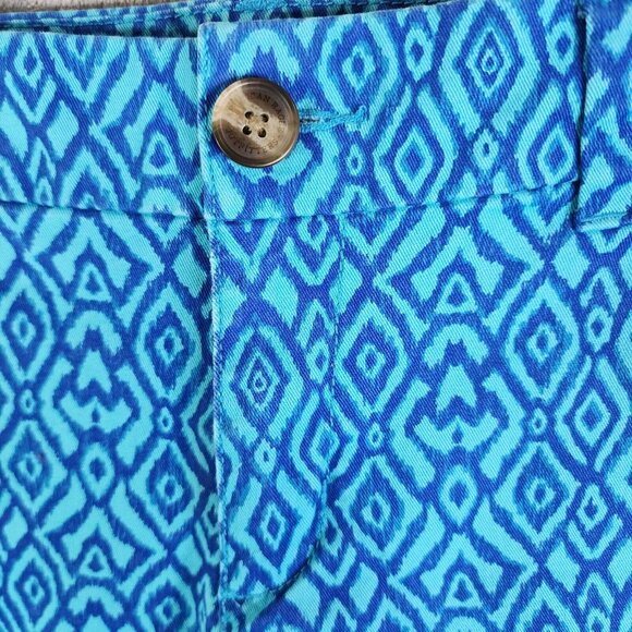 Womens American Eagle Shorts Teal Blue Geometric Design Midi Stretch Size 10 - Picture 2 of 12